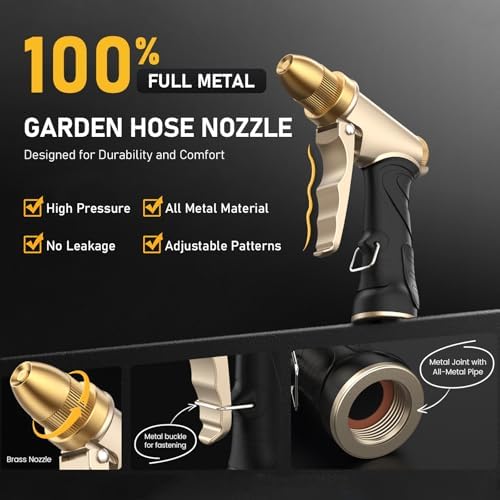 Heavy Duty Metal High Pressure Garden Hose Nozzle Set with Expandable Flexible Water Hose, Adjustable Spray Water Sprayer Gun for Car Washing Lawn Watering Patio Cleaning - Image 6