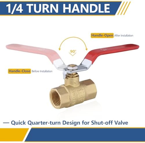 5PCS GUOFIS 1/2" Full Port Brass FIP Ball Valve,600 WOG Valve,Red Handle - Image 5