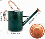 1 Gallon Dark Green Metal Watering Can, Removable Spout - Image 2