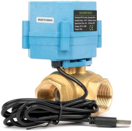 U.S. Solid 3/4 inch WiFi Smart Motorized Ball Valve, 3-Way 4-Position Brass Electric Water Valve for HVAC Zoning, Solar Bypass, Irrigation Automation; USB Powered with LED Flow Window - Image 3