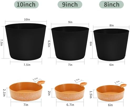 GARDIFE 10/9/8 inch Plant pots, planters for Indoor Plants, self Watering Plant Pot, Flower pots, Black - Image 2