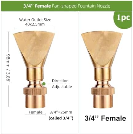 2pc Adjustable Brass Fan-Shaped Fountain Nozzle - 1/2", 3/4", 1", 1.5", 2" Threaded Interface for Garden Water Features(3/4 inch female) - Image 3