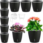 Self-Watering Pots for Indoor Plants, 8-Pack Self Watering Planter with Drainage Holes, Small African Violet Pots with Water Indicator, 5-Pack 5''/3-Pack 6.7'' Orchid Pot, Black by KvyusFlourish