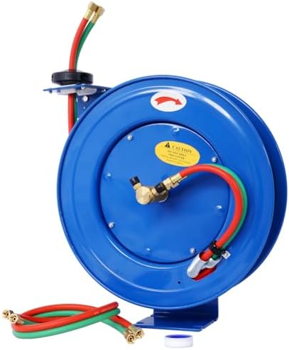 Geelife Welding Hose Reel Retractable 1/4 Inch x 50ft Twin Oxygen Acetylene Rubber Hoses Heavy Duty Industrial Single Arm - Image 7