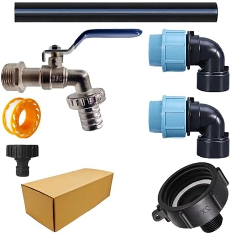 2pcs IBC Tote Adapter Tank Gooseneck 3/4 Inch Outlet Tap for 1000L Rainwater Garden Hose Shut Off Ball Valve - Image 3