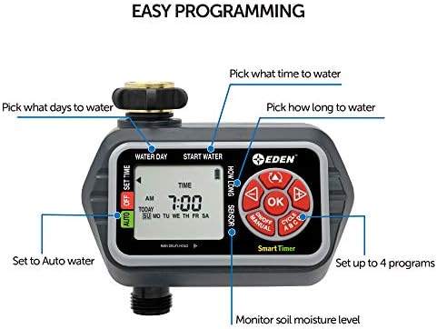 Eden 93411 1-Zone Digital Water Timer with LCD Display - Programmable Sprinkler System Manual Watering Rain Delay and Moisture Sensor Compatibility - Image 6