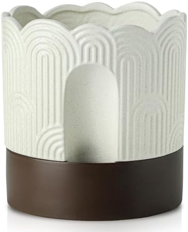 Nihow Ceramic Self Watering Pots for Indoor Plants, 8 Inch,Beige Brown by Nihow