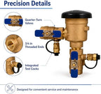 3/4" Pressure Vacuum Breaker Assembly – Bronze Body, Dual Shutoff Valves, Protective Top Cap, 3/4 in FNPT, Integrated Test Cocks – Durable Backflow Preventer for Irrigation & Lawn Systems - Image 3
