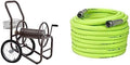 Liberty Garden 880-2 Industrial 2-Wheel Pneumatic Tires Garden Hose Reel Cart, Holds 300-Feetof 5/8-Inch Hose - Gray and Flexzilla Garden Hose 5/8 in. x 100 ft., Heavy Duty, Lightweight, Drinking Water Safe, ZillaGreen - HFZG5100YW-E by LibertyGardenProducts