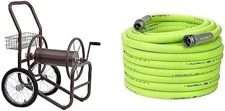 Liberty Garden 880-2 Industrial 2-Wheel Pneumatic Tires Garden Hose Reel Cart, Holds 300-Feetof 5/8-Inch Hose - Gray and Flexzilla Garden Hose 5/8 in. x 100 ft., Heavy Duty, Lightweight, Drinking Water Safe, ZillaGreen - HFZG5100YW-E by LibertyGardenProducts