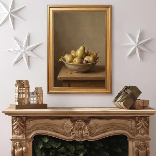 Gold Vintage Framed Still Life Pear Bowl Wall Art, Classic Kitchen Print - Image 4
