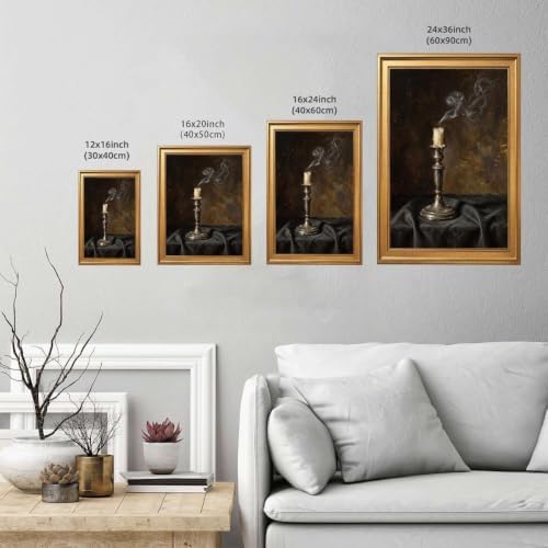 Gold Vintage Framed Candle Wall Art, Moody Still Life Print - Image 3