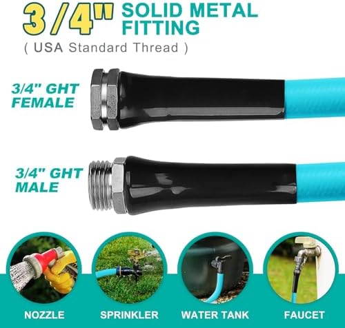 Garden-Hose 200ft x 5/8 in Heavy Duty, Lightweight and Flexible Water Hose, Burst 600 psi, Kink-less Hybrid Rubber Hose for Backyard, 3/4'' Solid Metal Fittings for All Your Watering Need - Image 2