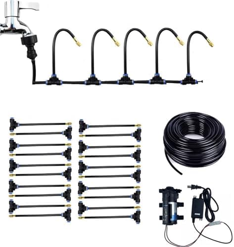 Misting Cooling System with Flexible & Adjustable Brass Sprayers, Garden Irrigation Misting Sprinkler System, Micro Spray Misting Drip Kit, for Outside Patio Garden Greenhouse Umbrella(6M(19.6ft)) by Unknown