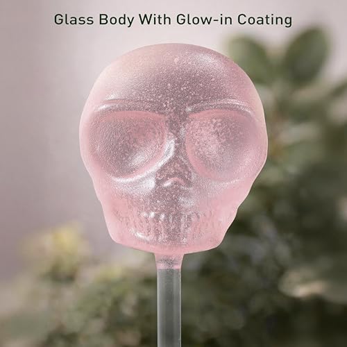 Soilagua 10 oz Glow-in-The-Dark Smiling Cute Skull Glass Plant Watering Globes, Halloween Goth Water Bulbs, Gothic Plant Self Watering Devices, Self Watering Planter Insert Plant Waterer, 2 Pack - Image 3