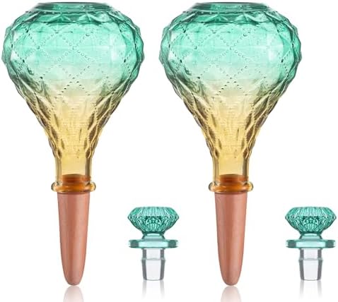 12 oz Plant Watering Globes, Green Glass Self Watering Bulbs Top Fill with Terracotta Spikes Stake, Self Watering Planter Insert Vacation Automatic Plant Waterer Device for Indoor & Outdoor 2Pack by Unknown