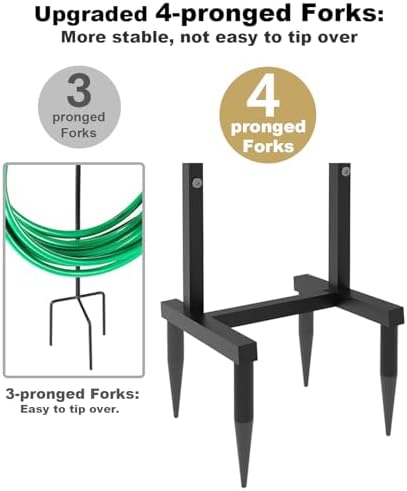Artigarden Outdoor Garden Hose Holder Freestanding with Brass Faucet And 4 Spikes, Heavy Duty Metal Water Hose Reel Stand Hanger Rack Organizer Holds Storage 150ft Hose for Outside Yard Lawn, Black - Image 3