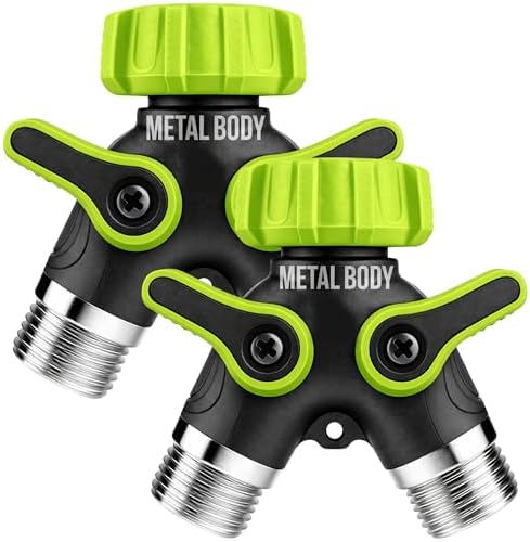Garden Hose Splitter 2 Way Heavy Duty - Leakproof Full Metal Body Faucet Spigot Splitter (2 pack) by Craft911byLIME