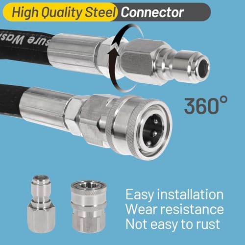 Pressure Washer Whip Hose Power Washer Jumper Hose for Pressure Washing with Steel Connector 3/8 Inch NPT Quick Connect Plug Hose Reel Connector Hose, 4000 PSI, 9FT, 1PCS - Image 4