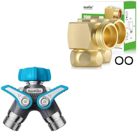RAINPOINT 2 Way Hose Splitter with 2 Pack 3/4" GHT 90 Degree Hose Elbow by RainPoint