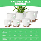 Self Watering Planter with Visual Water Level, 6Pack Small Plastic Pot Set with Drainage Holes and Reservoir Saucers, Modern 8+7+6.5+6+5.5+5 Inch Bottom Watering Flower Pots for Indoor Plant - White - Image 2