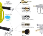 Selkie Pressure Washer Sewer Jetter Kit - 100Ft X1/4" Hydro Drain Jetter Cleaner Hose, Corner, Rotating and Button Nose Sewer Jetting Nozzle Waterproof Tape,Orifice 4.0 4.5,1/4 Inch NPT,5800 PSI - Image 4