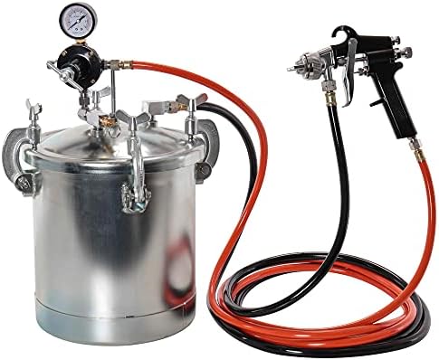 TCP Global Pressure 2.5 Gallon Pressure Pot Tank Paint Spray Gun with 1.5 Mm Nozzle and Master Elite 55 High-Performance HVLP Pressure Feed Spray Gun 1.2mm Tip and 25' Air and Fluid Hoses - Image 2