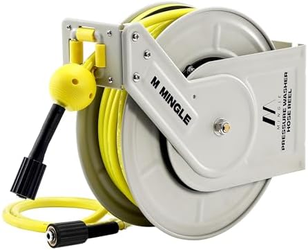 M MINGLE 1/4"×60ft Retractable Pressure Washer Hose Reel, 3600 PSI by MMINGLE