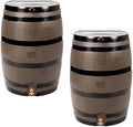 RTS Home Accents 50-Gallon Rain Barrel with Link Kit, Flat Back Rain Water Collection Barrel, Link Kit Included, Woodgrain with Black Stripes (2 Pack) by RTSCompaniesInc