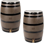 RTS Home Accents 50-Gallon Rain Barrel with Link Kit, Flat Back Rain Water Collection Barrel, Link Kit Included, Woodgrain with Black Stripes (2 Pack) - Image 2