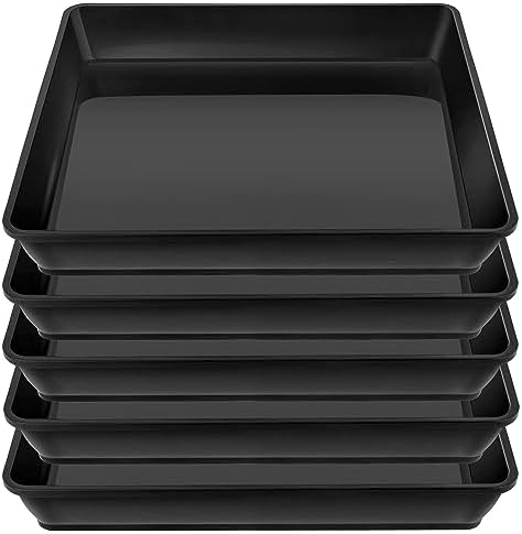LWALRS Square Plant Saucer 14 Inch 5 Pack, Durable Plastic Plant Trays Plant Pot Saucers, Square Planters for Indoors and Outdoors Plants, Garden Large Plant Saucers for Pots Black. by LWALRS