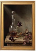 Gold Vintage Framed Still Life Decanter and Tulip Wall Art Print by Unknown