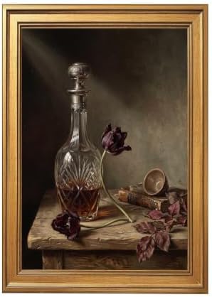 Gold Vintage Framed Still Life Decanter and Tulip Wall Art Print by Unknown