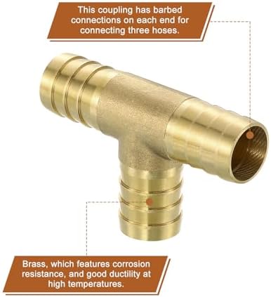 uxcell 5pcs Brass Tee Barb Fittings, 3-Ways Tee 3/4" x 3/4" x 3/4" Barbed Hose Reducer, Tee Brass Barb Fitting Reducer with 15pcs Hose Clamps for Water Fuel Air - Image 4