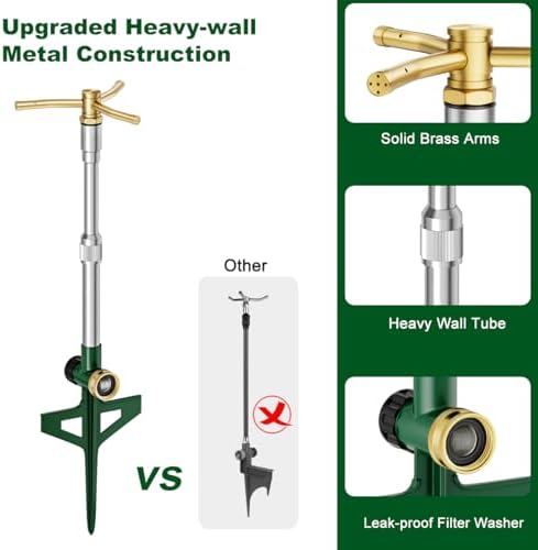 FANHAO 2 Pack Metal Lawn Sprinklers with Adjustable Telescoping Base, 3-Arm Water Sprinkler 360 Degree Rotation High-Rise Sprinkler for Large Area Coverage, Garden Watering Irrigation Sprinkler System - Image 3