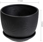 MyGift 7 Inch Black Ceramic Sunburst Planter Pot with Attached Saucer - Image 6