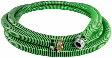Gloxco Heavy Duty EPDM All Weather Suction Hose Assembly, Black Tube, Lime Green Helix, 1-1/2" Inside Diameter with Male x Female NPSM Pinlug Fittings Installed, 30 ft Length by Gloxco