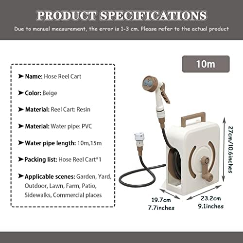 Hose Reel Cart Water Hose Cart Reel Compact Garden Hose Organizer, Portable Retractable Hose Reel, Household Car Wash Tool with Water Gun, for Backyard (Beige Hose Cart+10m Pipe) - Image 7