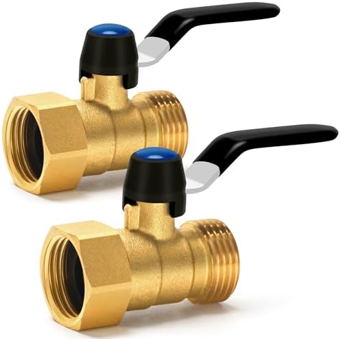 Brass Garden Hose Shut Off Valve with Full-Flow Design – Heavy Duty 3/4" GHT Nozzle Connector, 304 Stainless Steel Handle – 2 PC (Full Flow, Corrosion-Resistant) by Unknown