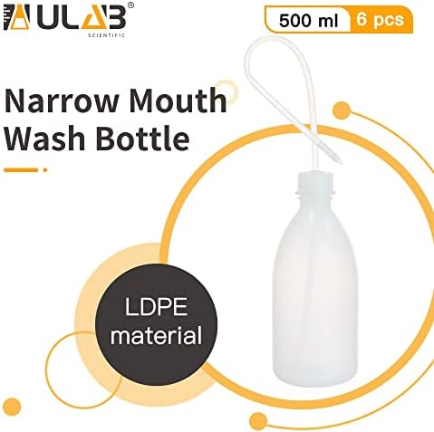 ULAB 6pcs of Vol.500ml (16oz) Wash Bottle, Narrow Mouth Squeeze Bottles, LDPE material, with Long Dispensing Tube, UWB1026 - Image 2