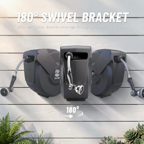 Retractable Garden Hose Reel - 5/8 in x 100 ft Automatic Wall Mount Automatic Water Hose Reel with 10 Patterns Nozzle, Heavy-Duty Aluminum Mount, 180° Swivel, Auto-Lock for Outdoor Watering - Image 7