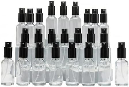 YIZHAO Clear Glass Spray Bottles 1oz, with Small Fine Mist Spray, Metal Cap, Refillable for Essential Oil,Travel,Cleaning,Perfume,Aromatherapy,Makeup – 24 Pcs by YizhaoGlassSprayandDropperBottles