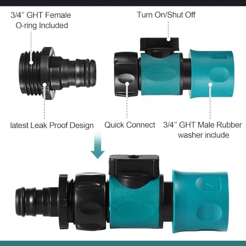 Threlaco 20 Pack Garden Hose Quick Connect with Shut Off Valve,3/4" Plastic Water Hose Connector Fittings,40 Male Adapters & 40 Washers for Sprinkler Nozzle Watering Repair - Image 5