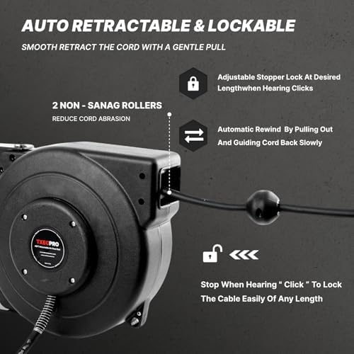 Retractable Air Hose Reel, 1/4 IN x 45 FT Hybrid Air Hose Max 300 PSI, Air compressor hose reel with 5 ft Lead in, Ceiling/Wall Mounted air hose reel,Heavy Duty air tool - Image 3