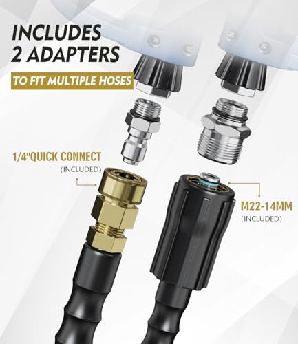 Pressure Washer Gun and Hose Kit, 4800PSI Flexible & Kink-Resistant - Steel Braided & Durable High Power Washer Hose 25 FT with 3/8" Swivel Quick Connector and M22 14mm Adapters & 5 Nozzles - Image 7