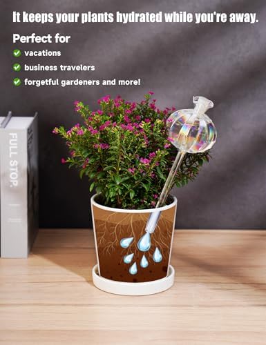 NiHome Cactus-Shaped Glass Plant Self-Watering Globes 6-Pack, Glass Waterer Stakes for Potted Plants, Automatic Mini Irrigation System, Adorable Gardening Tool (Iridescent, 3 Large + 3 Medium) - Image 5