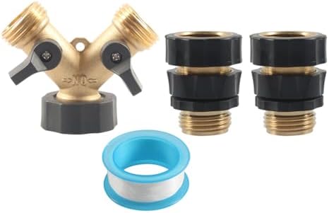 CNxinn10 A10614 2 Way Heavy Duty Y Connector Garden Hose Splitter 1 Set For standard 3/4-inch garden hose connectors and outdoor spigots Brass Gold - Image 5