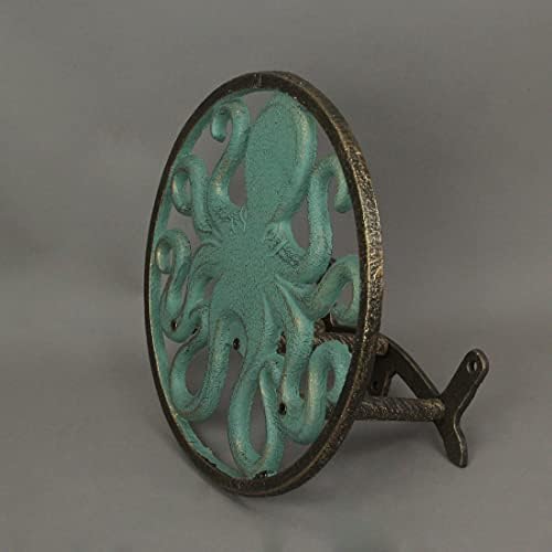 Zeckos Octopus Garden Hose Holder, 12 Inch Verdigris Cast Iron Wall Mount - Image 5