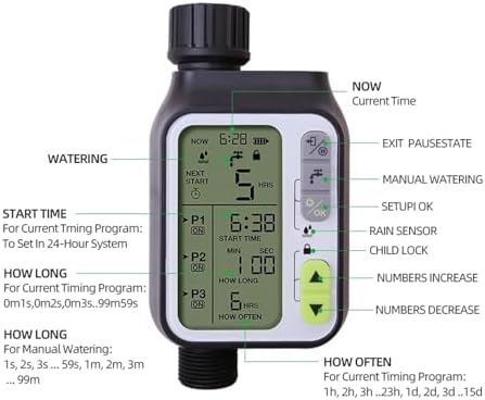 NURII Garden Automatic Irrigation Water Timer, with Rain Sensor Outdoor Separate Irrigation Programs Irrigation Control System - Image 4