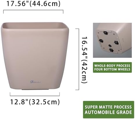 Dexceder 18x17 Self Watering Planter with Wheels (Taupe Matte) - Image 3